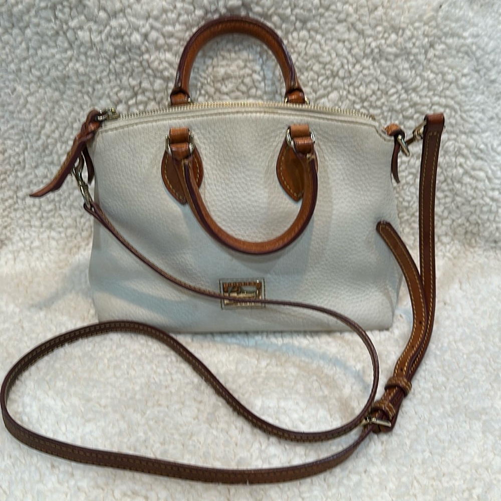 Dooney and Bourke cream crossbody with tan leather